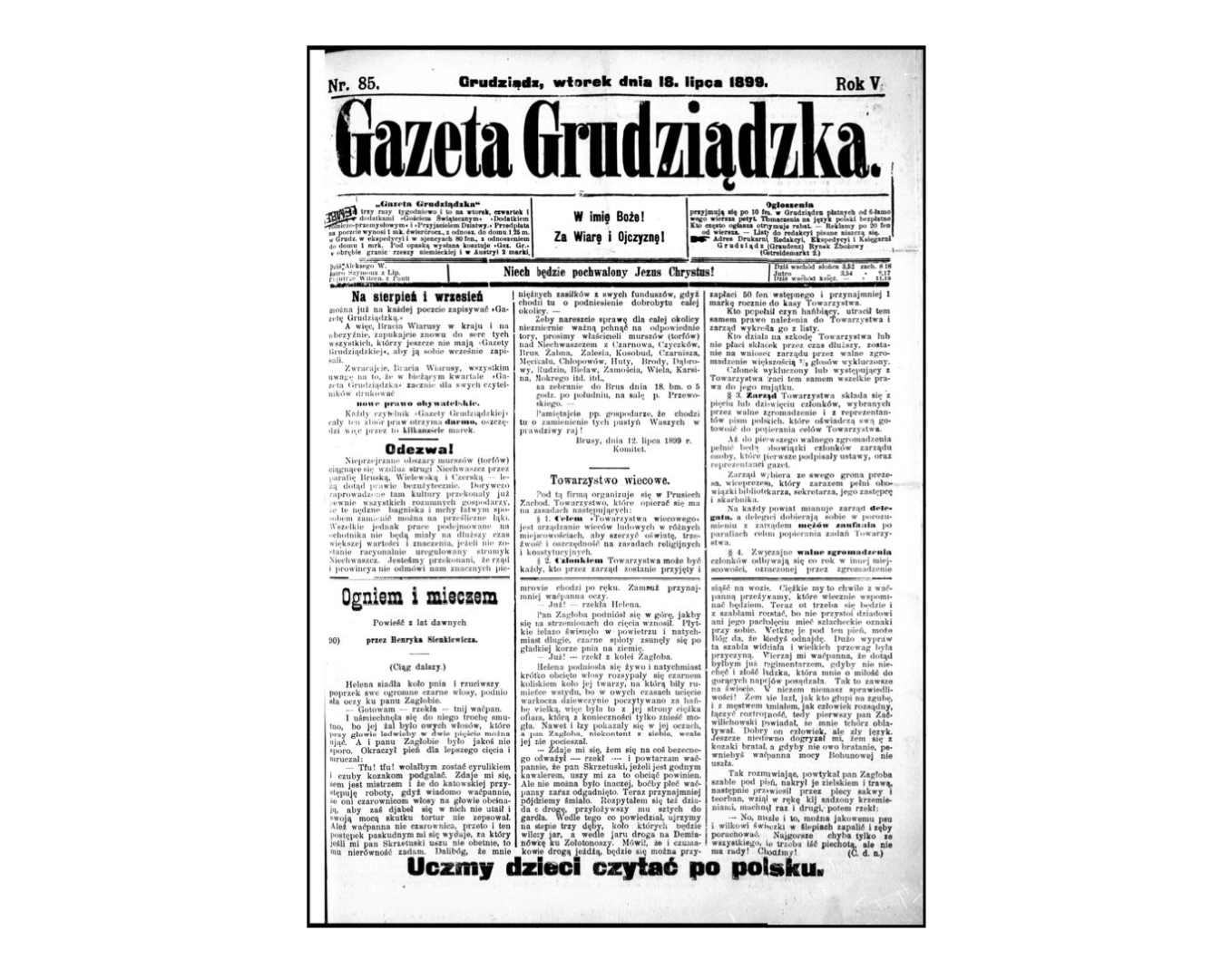 nagłówek Gazety Grudziądzkiej z XIX w.